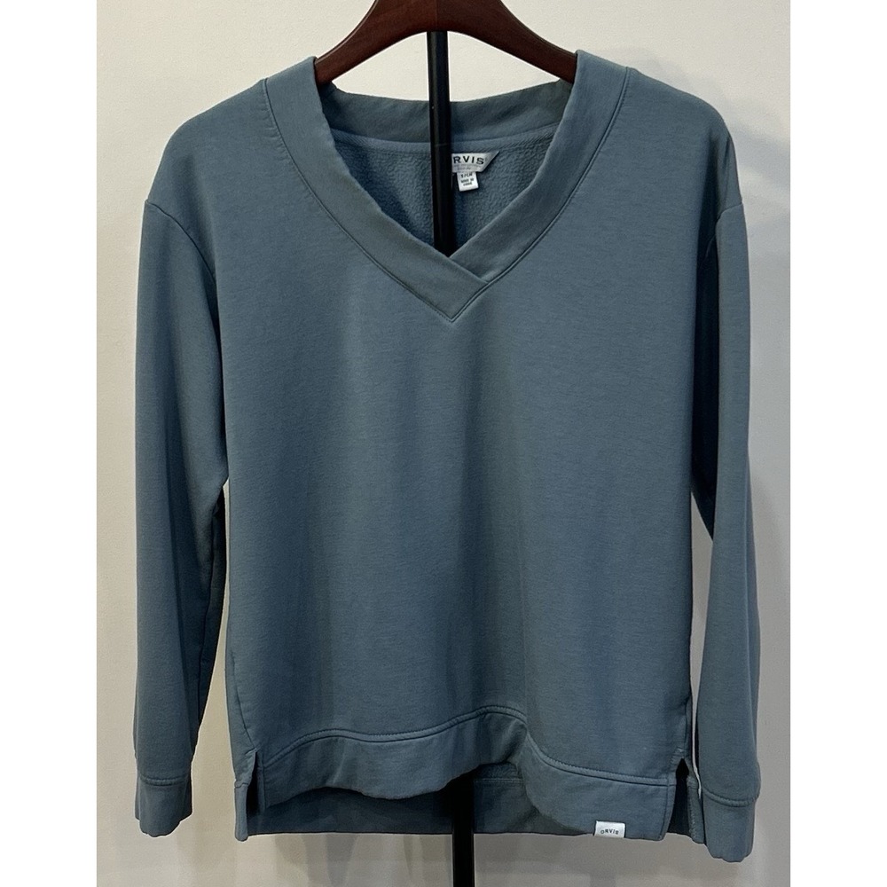 ORVIS Women's Sweatshirt Long Sleeve V-Neck Dropped Shoulders Small Bluish Gray